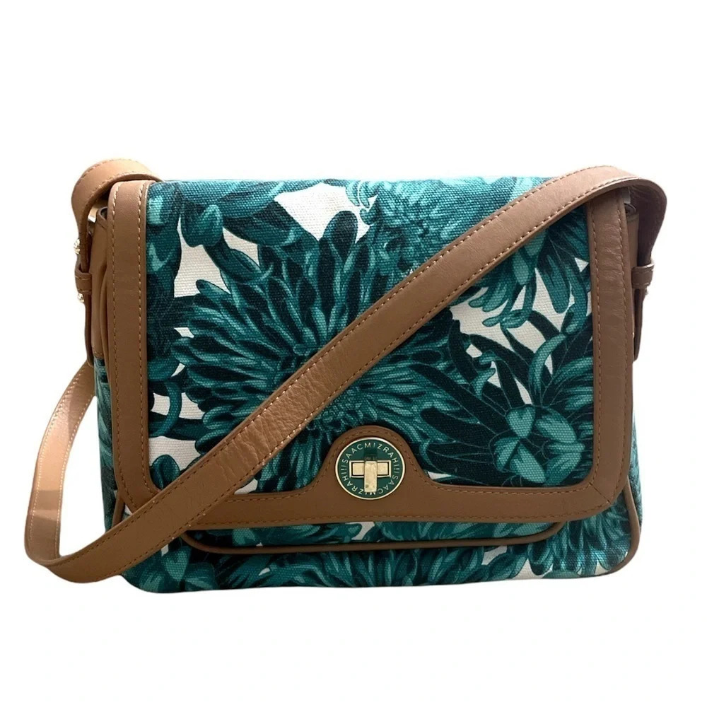 Isaac Mizrahi Bridgehampton Floral Printed Canvas Crossbody with leather trim